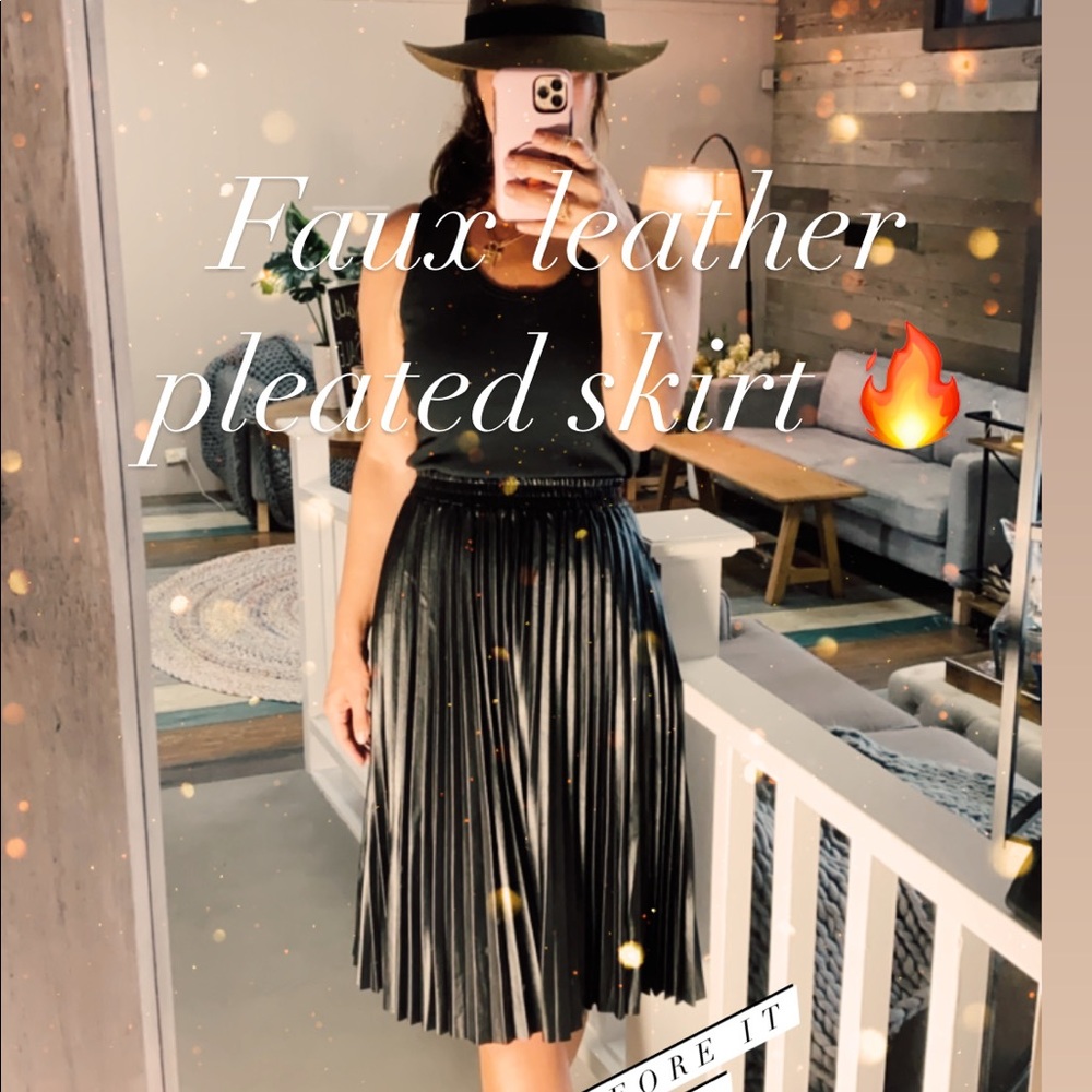 Faux Leather Pleated Skirt
